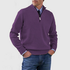 Quarter Zip Jumper - Men's Knitted Long Sleeve Pullover-Men's Half Zip Pullover-Chaps London-Dark Purple-M-Chaps London