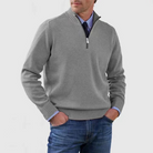 Quarter Zip Jumper - Men's Knitted Long Sleeve Pullover-Men's Half Zip Pullover-Chaps London-Gray-M-Chaps London