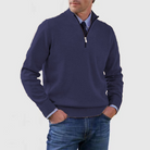 Quarter Zip Jumper - Men's Knitted Long Sleeve Pullover-Men's Half Zip Pullover-Chaps London-Navy Blue-M-Chaps London