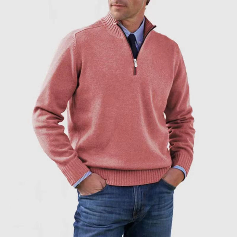 Quarter Zip Jumper - Men's Knitted Long Sleeve Pullover-Men's Half Zip Pullover-Chaps London-Pink-M-Chaps London