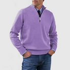 Quarter Zip Jumper - Men's Knitted Long Sleeve Pullover-Men's Half Zip Pullover-Chaps London-Purple-M-Chaps London