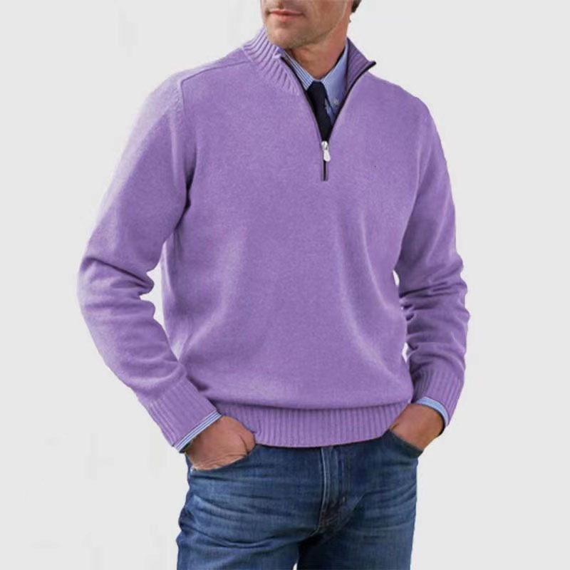 Quarter Zip Jumper - Men's Knitted Long Sleeve Pullover-Men's Half Zip Pullover-Chaps London-Purple-M-Chaps London