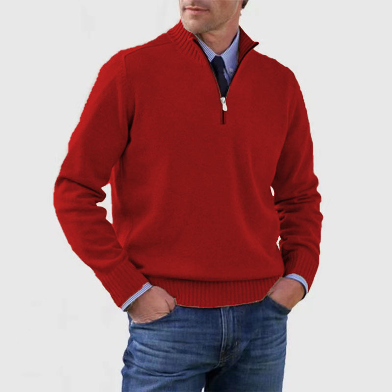 Quarter Zip Jumper - Men's Knitted Long Sleeve Pullover-Men's Half Zip Pullover-Chaps London-Red-M-Chaps London