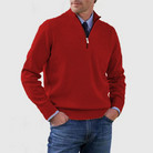 Quarter Zip Jumper - Men's Knitted Long Sleeve Pullover-Men's Half Zip Pullover-Chaps London-Red-M-Chaps London