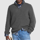 Quarter Zip Jumper - Men's Knitted Loose Fit Pullover-Men's Quarter Zip Sweaters-Chaps London-Gray-S-Chaps London