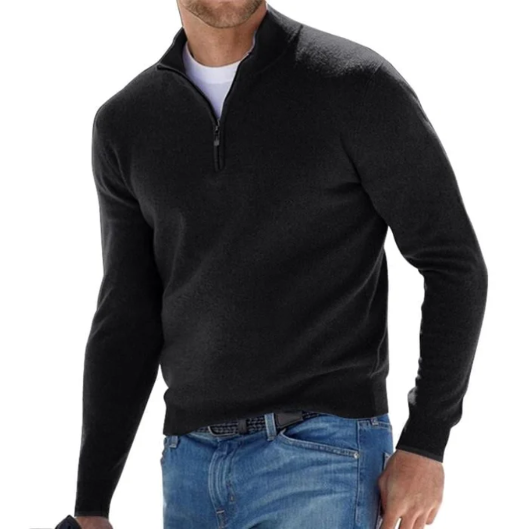 Quarter Zip Jumper - Men's Knitted Pullover-Sweaters-Chaps London-Black-S-Chaps London