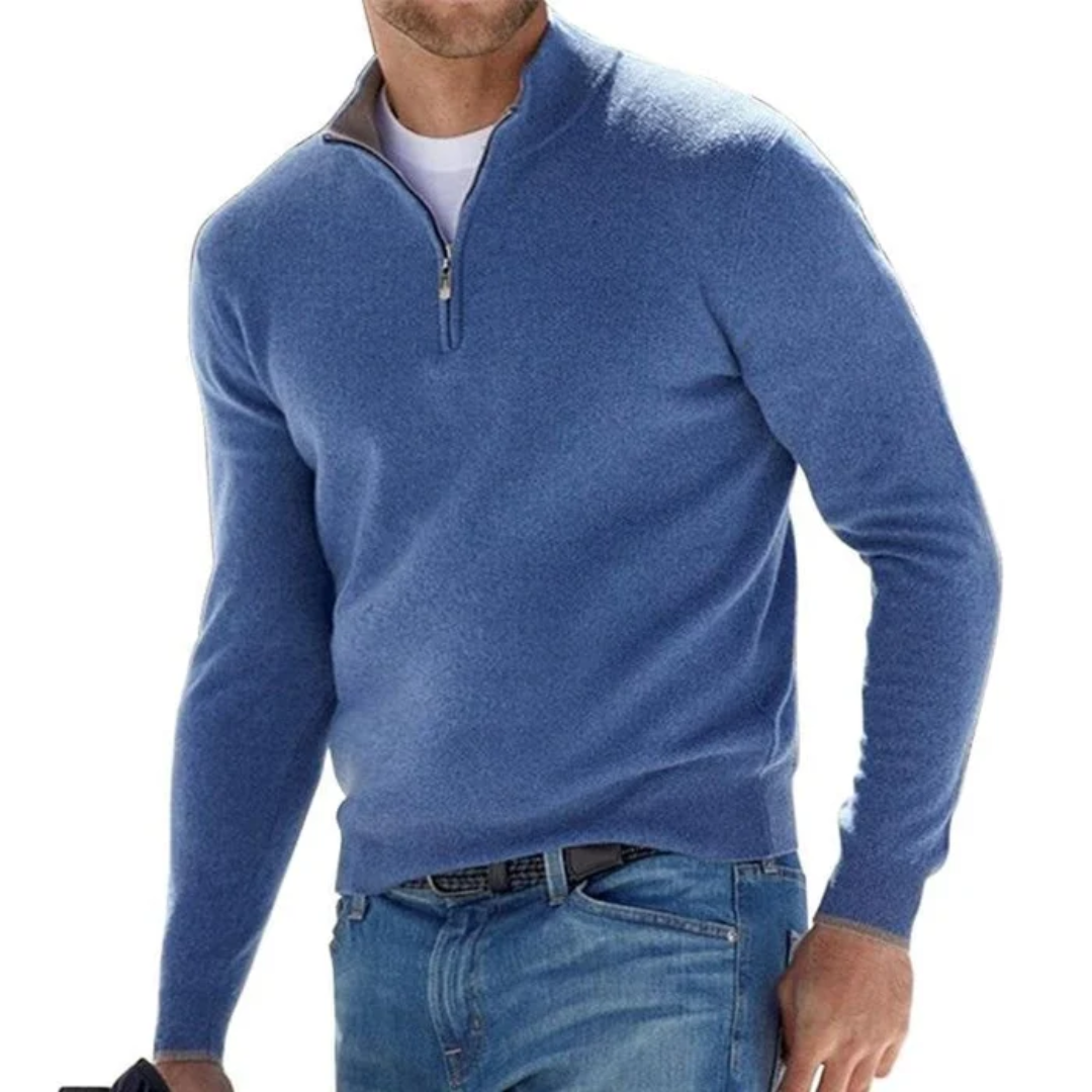 Quarter Zip Jumper - Men's Knitted Pullover-Sweaters-Chaps London-Blue-S-Chaps London