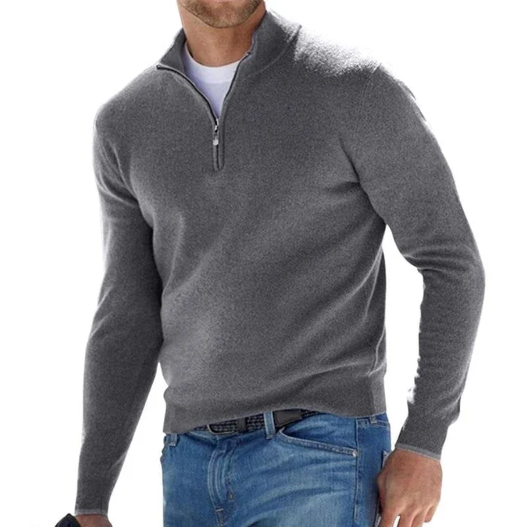 Quarter Zip Jumper - Men's Knitted Pullover-Sweaters-Chaps London-Gray-S-Chaps London
