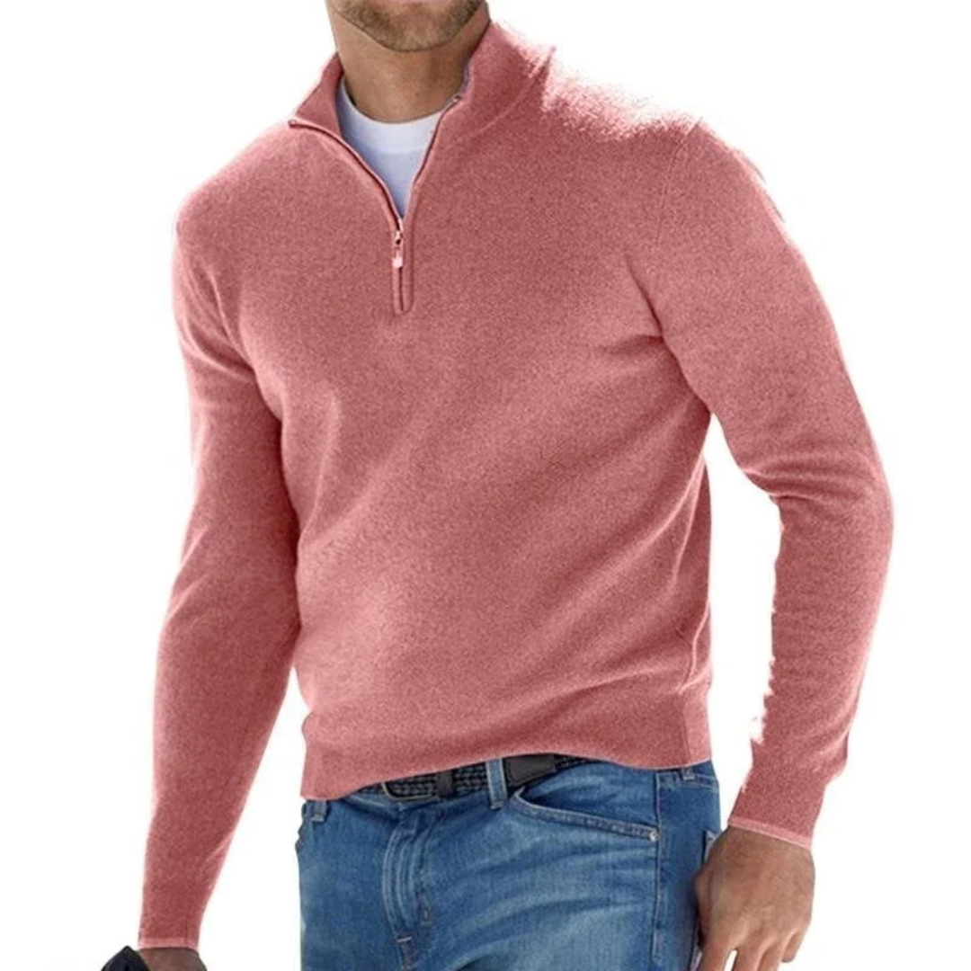 Quarter Zip Jumper - Men's Knitted Pullover-Sweaters-Chaps London-Pink-S-Chaps London