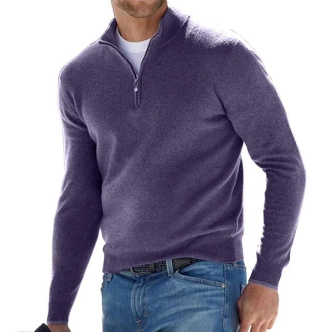 Quarter Zip Jumper - Men's Knitted Pullover-Sweaters-Chaps London-Purple-S-Chaps London