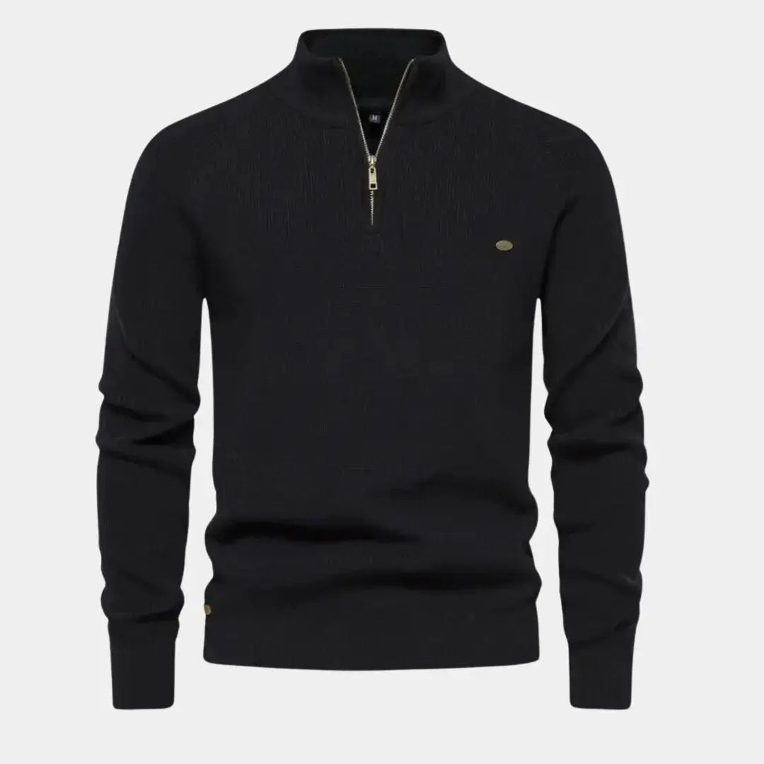 Quarter Zip Jumper - Men's Knitted Zip Neck Jumper-Half-Zip Sweater-Chaps London-Black-S-Chaps London