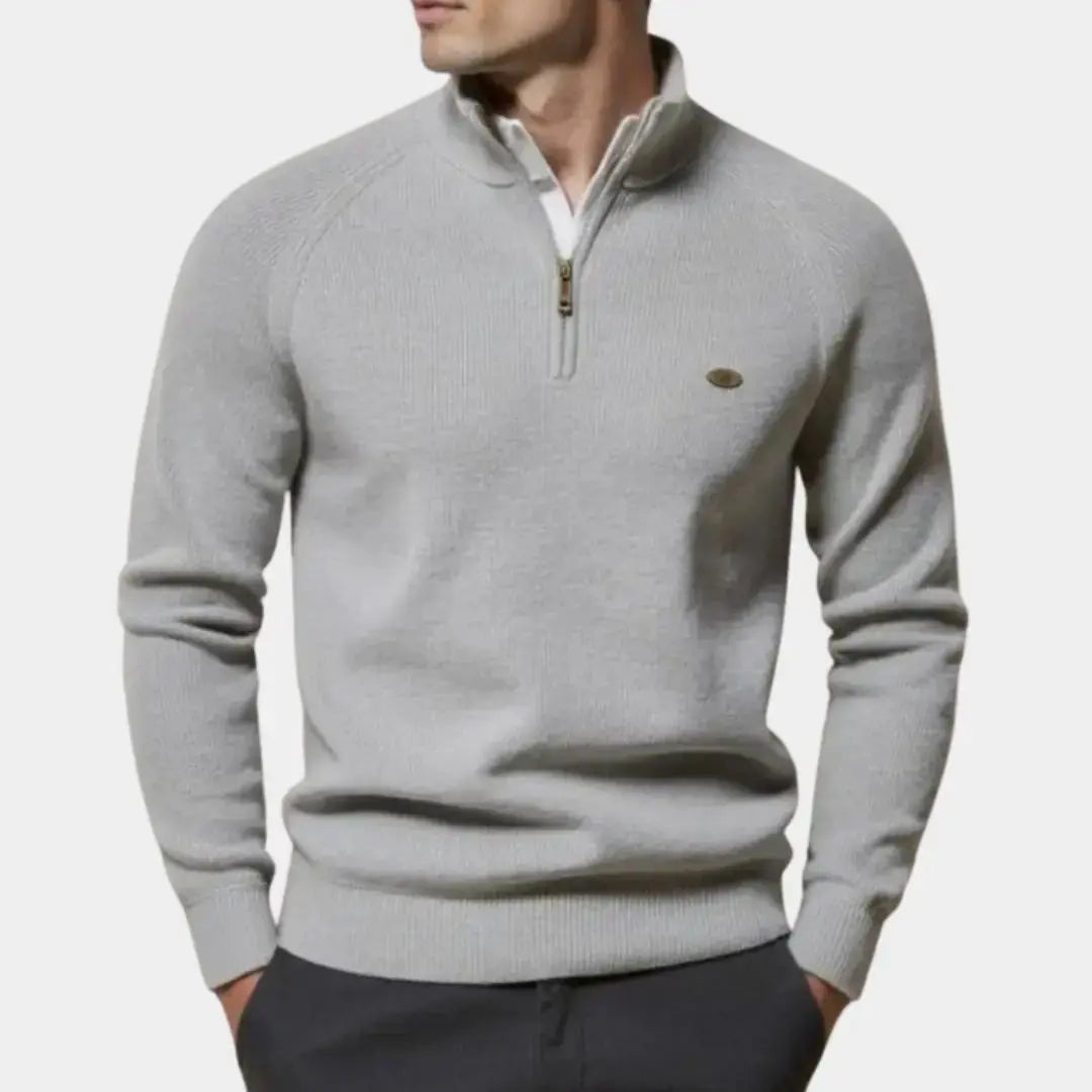 Quarter Zip Jumper - Men's Knitted Zip Neck Jumper-Half-Zip Sweater-Chaps London-Gray-S-Chaps London