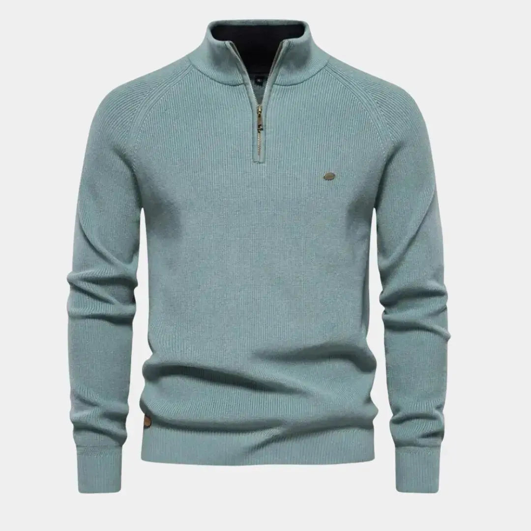 Quarter Zip Jumper - Men's Knitted Zip Neck Jumper-Half-Zip Sweater-Chaps London-Green-S-Chaps London