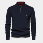Quarter Zip Jumper - Men's Knitted Zip Neck Jumper-Half-Zip Sweater-Chaps London-Navy Blue-S-Chaps London