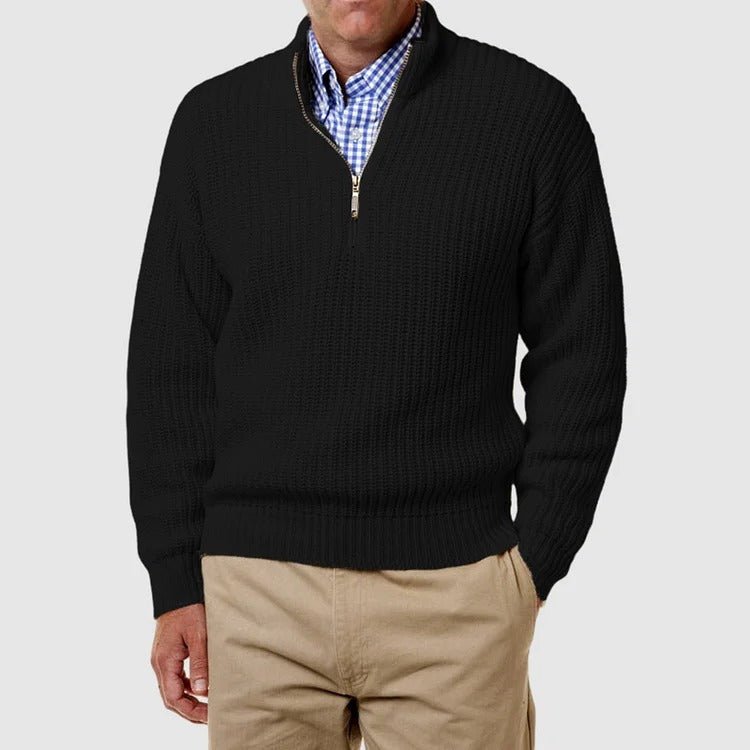 Quarter Zip Jumper - Men's Long Sleeve Knitted-Strickwaren-Chaps London-Black-S-Chaps London