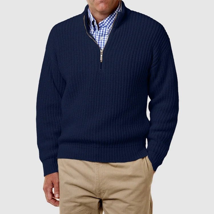 Quarter Zip Jumper - Men's Long Sleeve Knitted-Strickwaren-Chaps London-Dark Blue-S-Chaps London