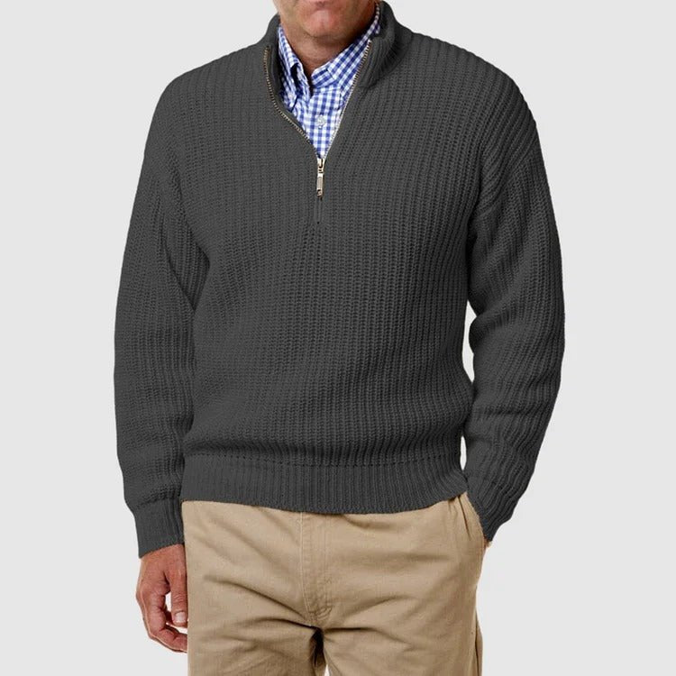 Quarter Zip Jumper - Men's Long Sleeve Knitted-Strickwaren-Chaps London-Dark Gray-S-Chaps London