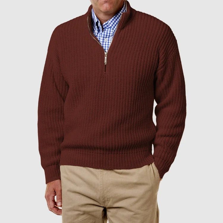 Quarter Zip Jumper - Men's Long Sleeve Knitted-Strickwaren-Chaps London-Red-S-Chaps London
