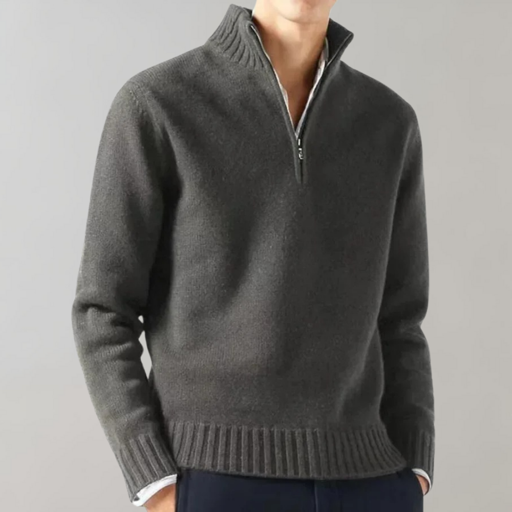 Quarter Zip Jumper - Men's Regular Fit Knitted-Sweaters-Chaps London-Grey-M-Chaps London
