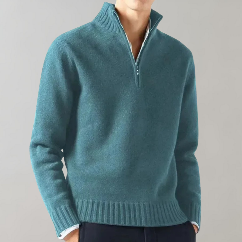 Quarter Zip Jumper - Men's Regular Fit Knitted-Sweaters-Chaps London-Lake Blue-M-Chaps London