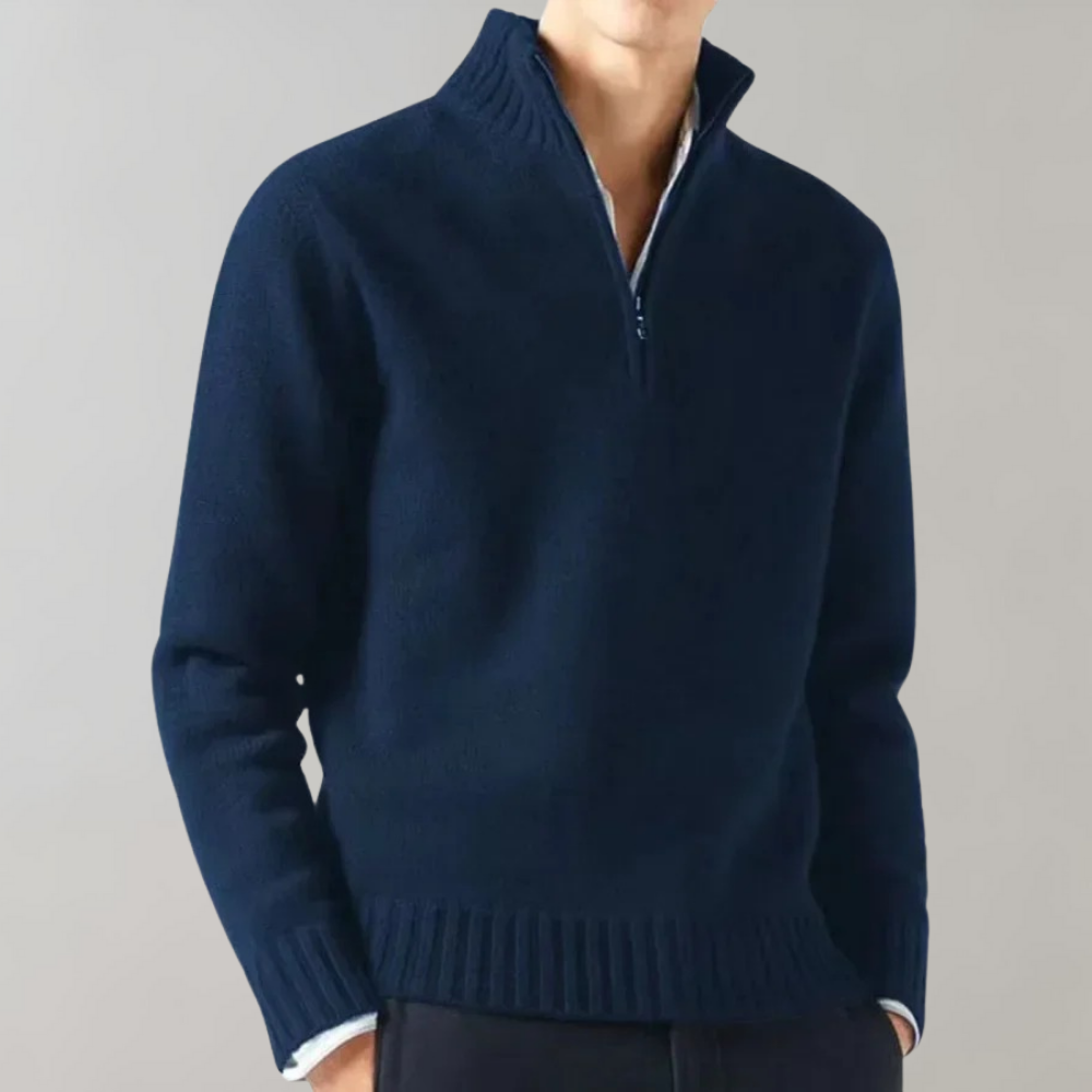 Quarter Zip Jumper - Men's Regular Fit Knitted-Sweaters-Chaps London-Navy Blue-M-Chaps London