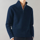 Quarter Zip Jumper - Men's Regular Fit Knitted-Sweaters-Chaps London-Navy Blue-M-Chaps London