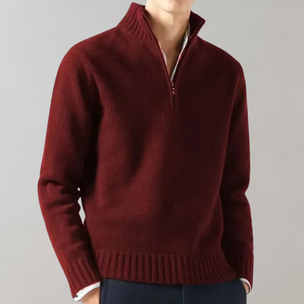 Quarter Zip Jumper - Men's Regular Fit Knitted-Sweaters-Chaps London-Red-M-Chaps London