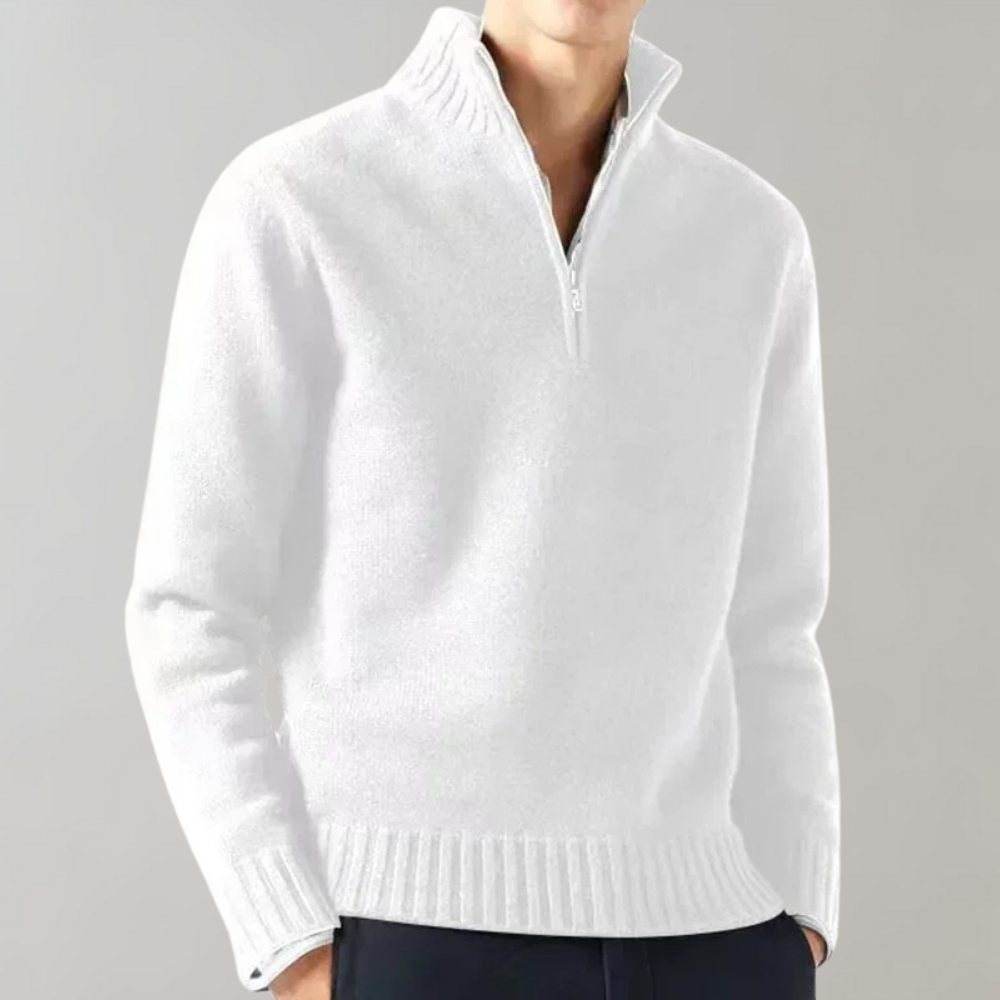 Quarter Zip Jumper - Men's Regular Fit Knitted-Sweaters-Chaps London-White-M-Chaps London