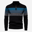 Quarter Zip Jumper - Men's Striped Knitted Pullover-Strickwaren-Chaps London-Black-S-Chaps London