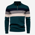 Quarter Zip Jumper - Men's Striped Knitted Pullover-Strickwaren-Chaps London-Green-S-Chaps London
