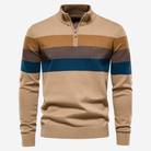 Quarter Zip Jumper - Men's Striped Knitted Pullover-Strickwaren-Chaps London-Khaki-S-Chaps London