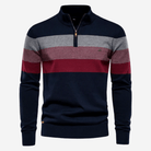 Quarter Zip Jumper - Men's Striped Knitted Pullover-Strickwaren-Chaps London-Navy Blue-S-Chaps London