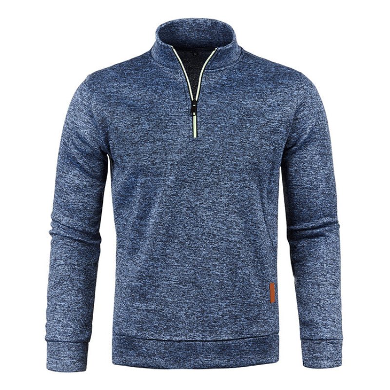 Quarter Zip Sweatshirt - Men's High Neck Pullover-Sweatshirts-Chaps London-Blue-S-Chaps London