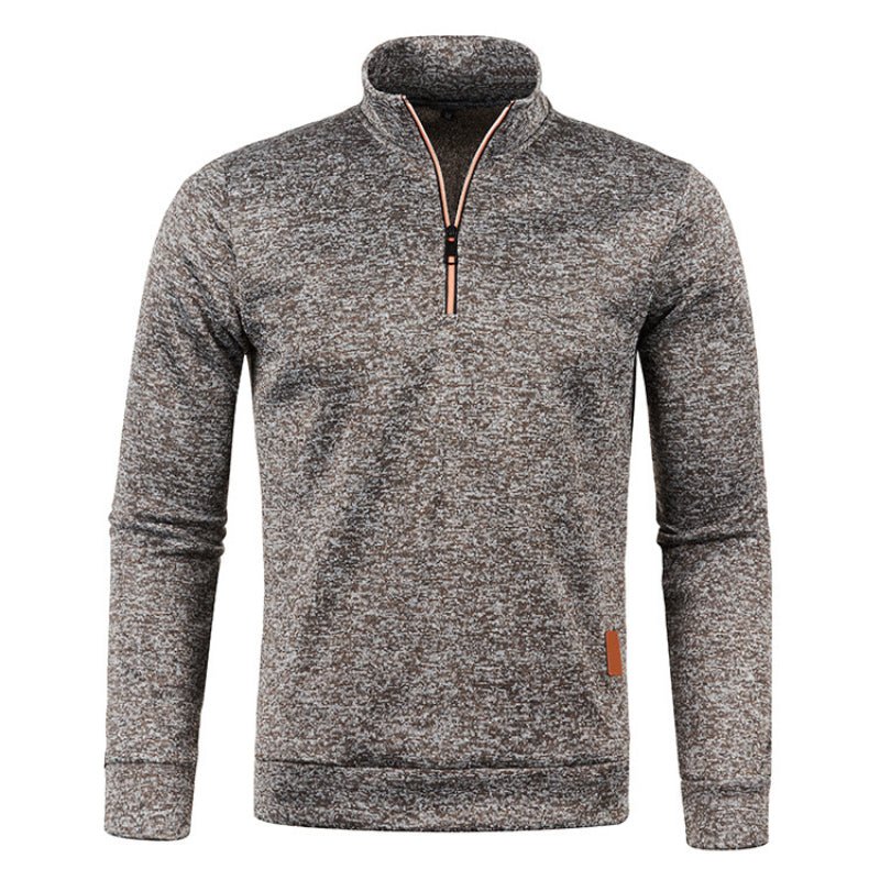 Quarter Zip Sweatshirt - Men's High Neck Pullover-Sweatshirts-Chaps London-Grey Brown-S-Chaps London