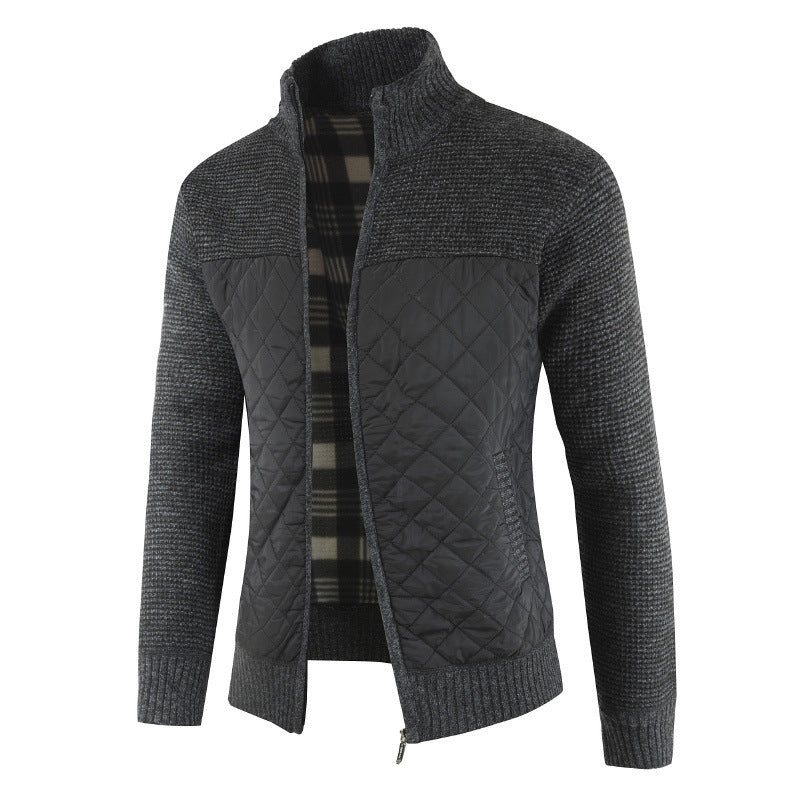 Quilted Cardigan - Men's Zip Up Knitted Jacket-Strickwaren-Chaps London-Black-S-Chaps London