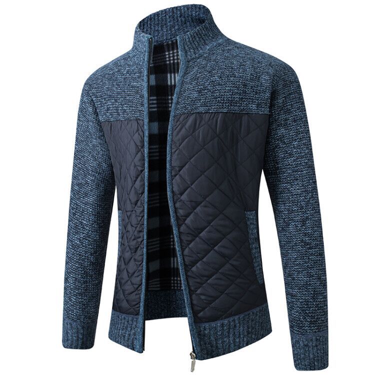 Quilted Cardigan - Men's Zip Up Knitted Jacket-Strickwaren-Chaps London-Blue-S-Chaps London