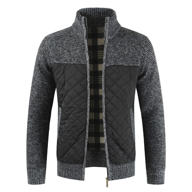 Quilted Cardigan - Men's Zip Up Knitted Jacket-Strickwaren-Chaps London-Dark Grey-S-Chaps London