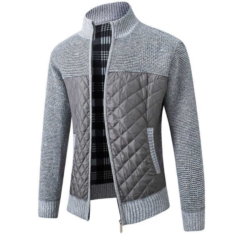 Quilted Cardigan - Men's Zip Up Knitted Jacket-Strickwaren-Chaps London-Grey-S-Chaps London