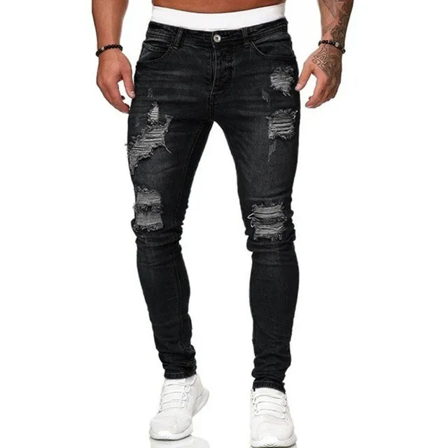 Ripped Jeans | Slim Fit | Washed | Skinny Jeans | Men's Jeans-Men's long pants-Chaps London-Black-S-Chaps London