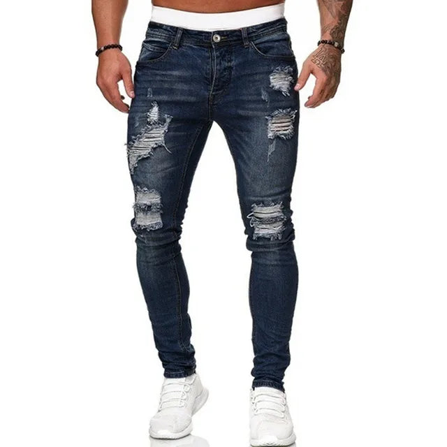 Ripped Jeans | Slim Fit | Washed | Skinny Jeans | Men's Jeans-Men's long pants-Chaps London-Blue-S-Chaps London