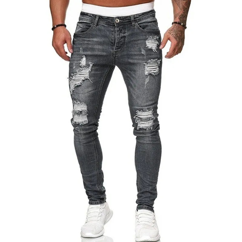 Ripped Jeans | Slim Fit | Washed | Skinny Jeans | Men's Jeans-Men's long pants-Chaps London-Chaps London