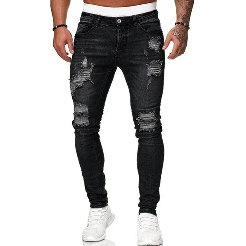 Ripped Jeans | Slim Fit | Washed | Skinny Jeans | Men's Jeans-Men's long pants-Chaps London-Chaps London