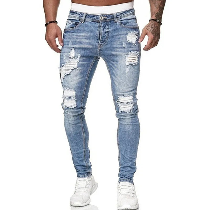 Ripped Jeans | Slim Fit | Washed | Skinny Jeans | Men's Jeans-Men's long pants-Chaps London-Chaps London