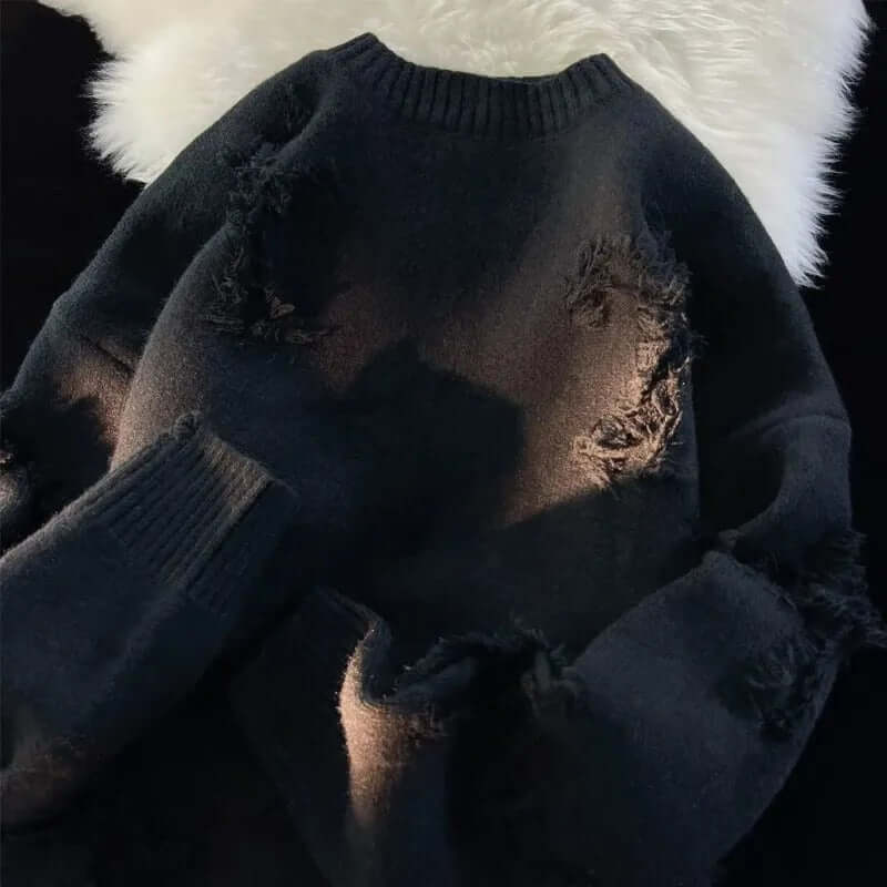 Ripped Sweater | Loose Fit | Pullover | Ripped Jumper | Men's Clothing-Sweaters-Chaps London-Black-S-Chaps London