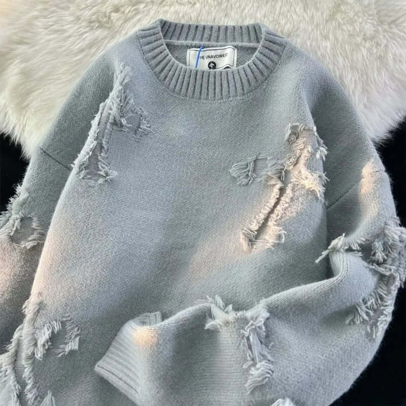 Ripped Sweater | Loose Fit | Pullover | Ripped Jumper | Men's Clothing-Sweaters-Chaps London-Light blue-S-Chaps London