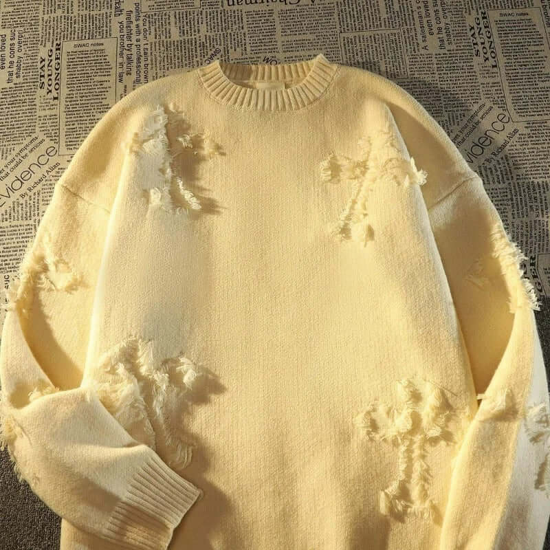 Ripped Sweater | Loose Fit | Pullover | Ripped Jumper | Men's Clothing-Sweaters-Chaps London-Yellow-S-Chaps London