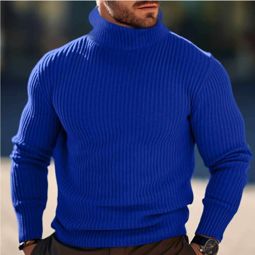 Roll Neck Jumper - Long Sleeve - Turtleneck - Knitted Sweater - Men's Jumper-Turtleneck Sweater-Chaps London-Blue-S-Chaps London