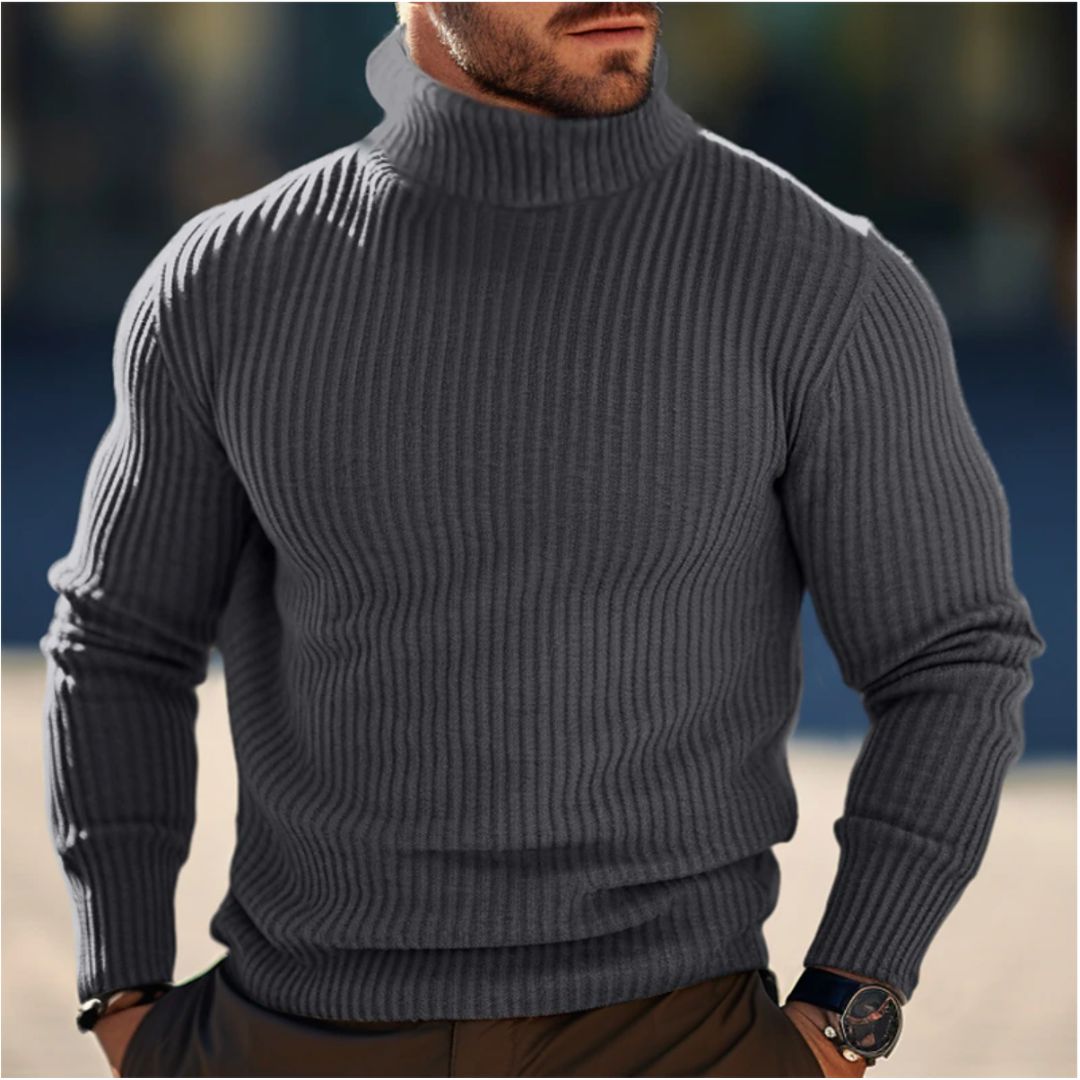 Roll Neck Jumper - Long Sleeve - Turtleneck - Knitted Sweater - Men's Jumper-Turtleneck Sweater-Chaps London-Gray-S-Chaps London