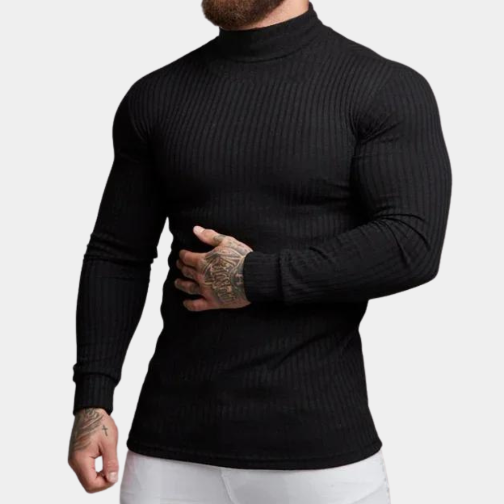 Roll Neck Jumper - Men's Slim Fit Long Sleeve Turtleneck Sweater-Chaps London-Black-S-Chaps London