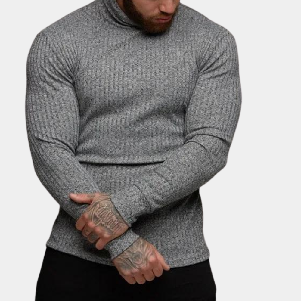 Roll Neck Jumper - Men's Slim Fit Long Sleeve Turtleneck Sweater-Chaps London-Grey-S-Chaps London
